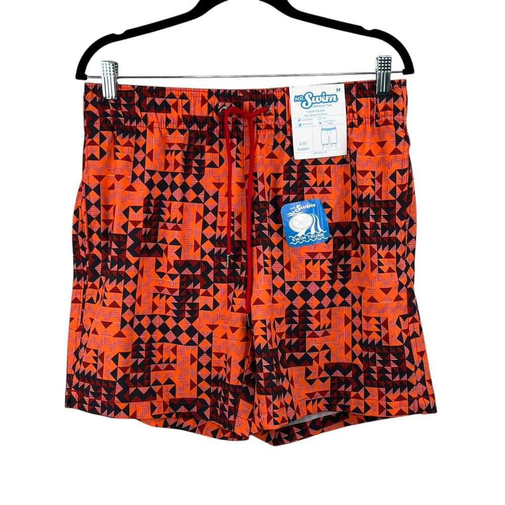 Mr Swim Orange Red Geometric Drawstring Swim Trunks Shorts M NWT Beach Vacation